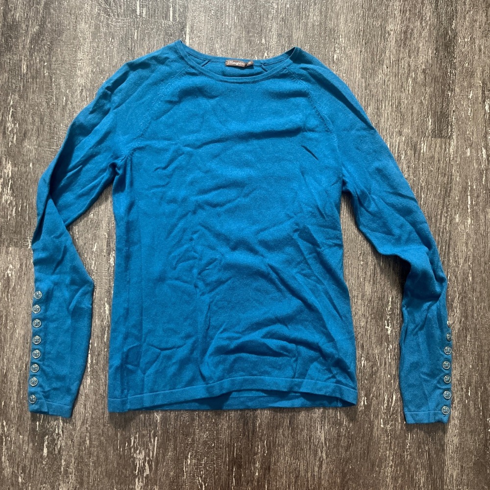 J. McLaughlin Women's Teal Blue Long Sleeve Crew Neck Sweater XS Button Cuffs
